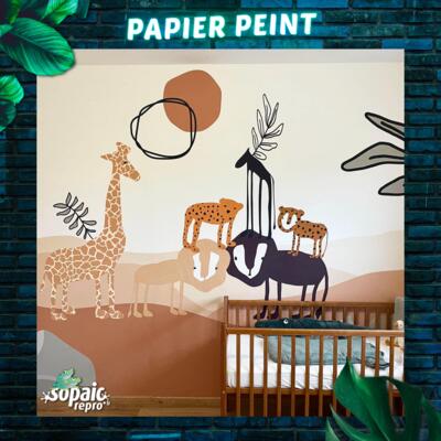 Papier peint chambre d'enfant savane